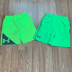 Under armour boys 2 pairs of shorts sz 4 NEON EUC